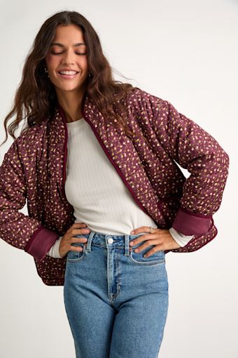 Bundled Perfection Burgundy Floral Quilted Puffer Jacket 1