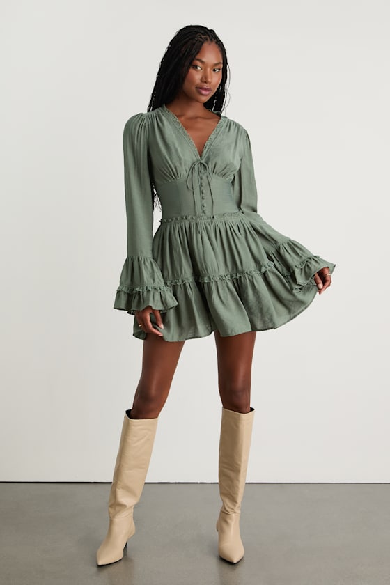Sage Mini Dress - Boho Skater Dress - Set-In Waist Dress - Dress - Image 4