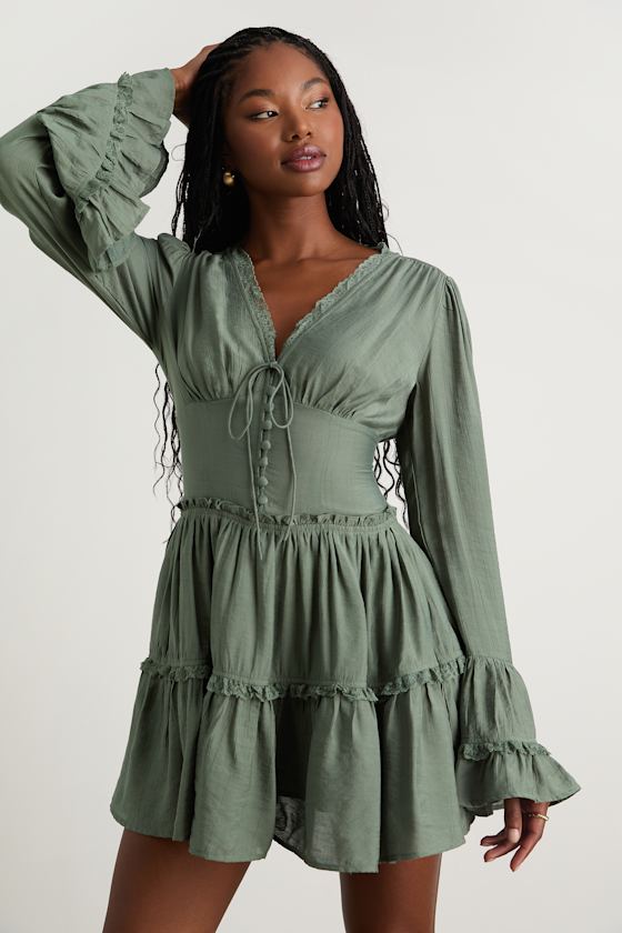 Sage Mini Dress - Boho Skater Dress - Set-In Waist Dress - Dress - Image 5