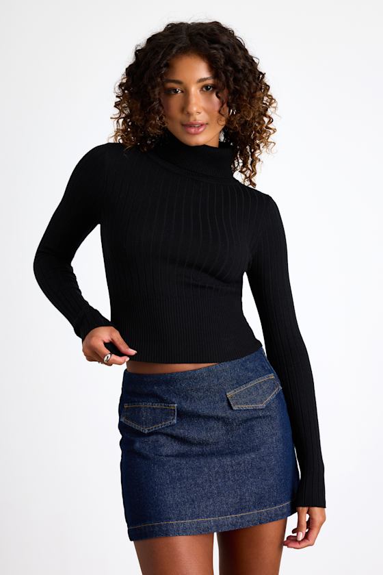 Perfected Comfort Black Turtleneck Sweater Top 2