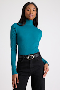 Wilde Teal Ribbed Long Sleeve Mock Neck Bodysuit 2