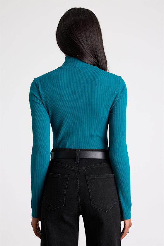 Wilde Teal Ribbed Long Sleeve Mock Neck Bodysuit 3
