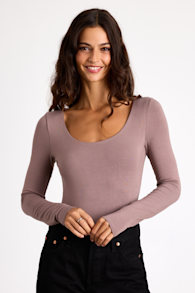 Easily Loved Taupe Long Sleeve Bodysuit 1