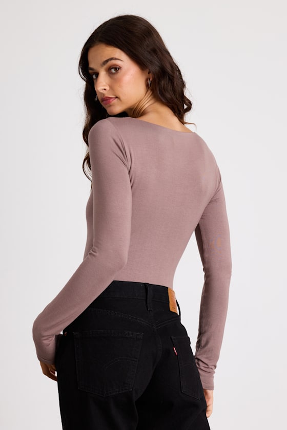 Easily Loved Taupe Long Sleeve Bodysuit 2