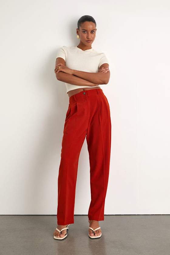 Sophisticated Company Rust Straight Leg Trouser Pants 1