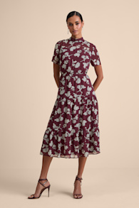Floral Dressed Up Burgundy Floral Print Midi Dress 1