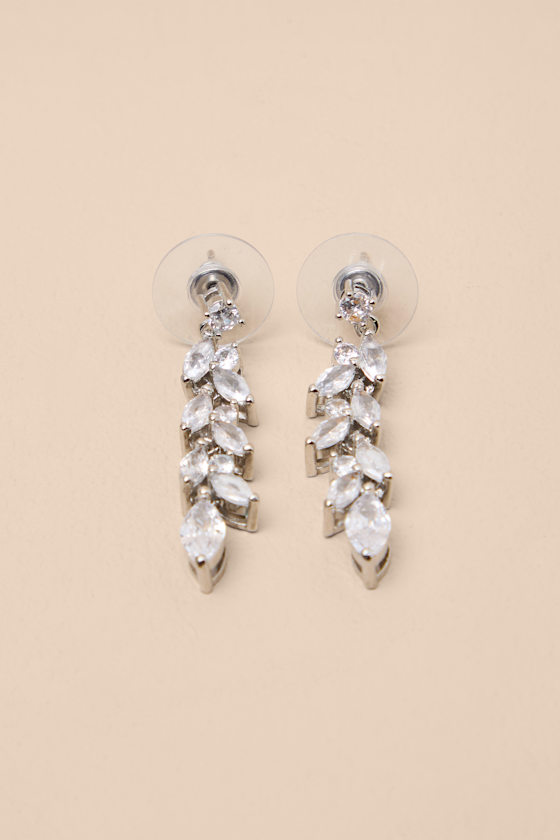 Bristol Silver Rhinestone Leaf Drop Earrings