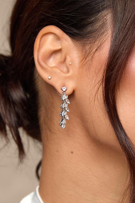 Bristol Silver Rhinestone Leaf Drop Earrings - thumbnail 3
