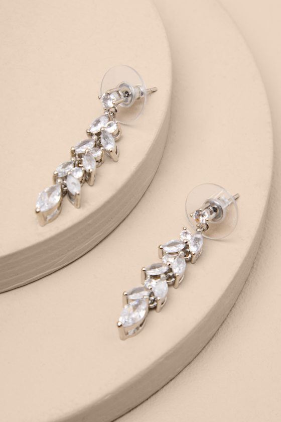 Bristol Silver Rhinestone Leaf Drop Earrings - thumbnail 4