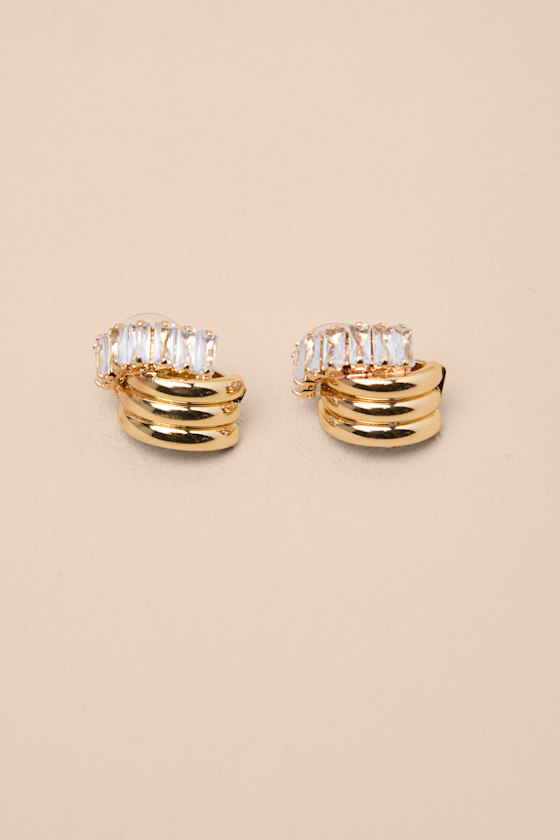 Teele Gold Rhinestone Layered Hoop Earrings 1