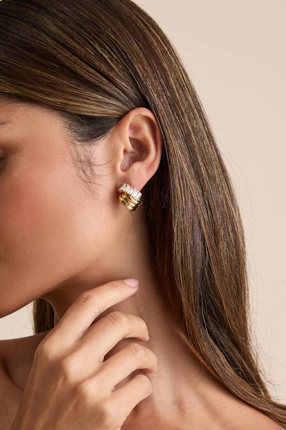 Teele Gold Rhinestone Layered Hoop Earrings 3