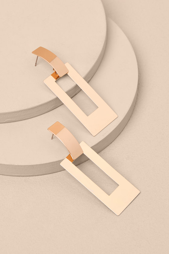 Carine Gold Rectangular Drop Earrings