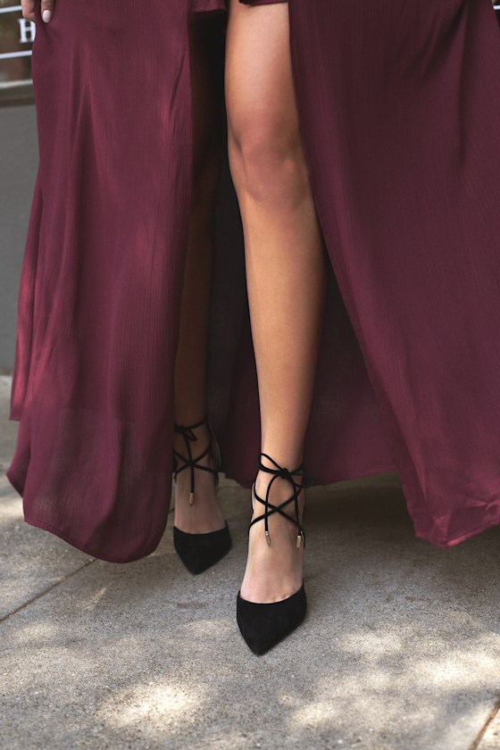Dani Black Suede Lace-Up Heels 1
