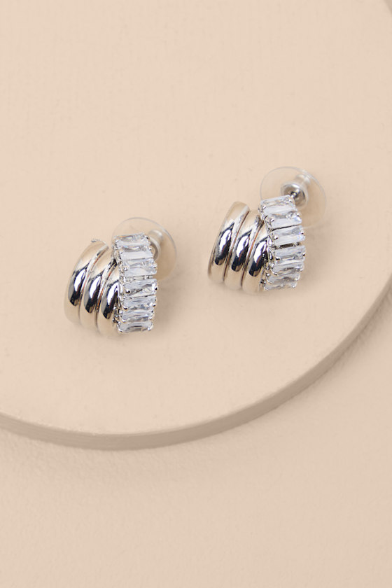 Teele Silver Rhinestone Layered Hoop Earrings 1