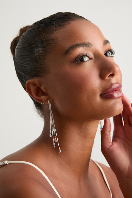 Zamaria Silver Rhinestone Fringe Drop Earrings 1