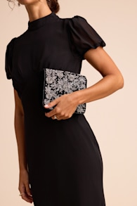 Rhia Black Floral Beaded Velvet Clutch 1