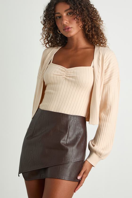 Edgy Vibes Dark Brown Vegan Leather Skort 1
