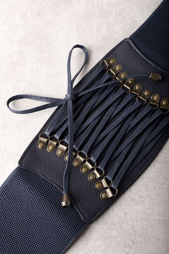 Trendy Navy Blue Belt LaceUp Waist Belt Corset Belt Lulus