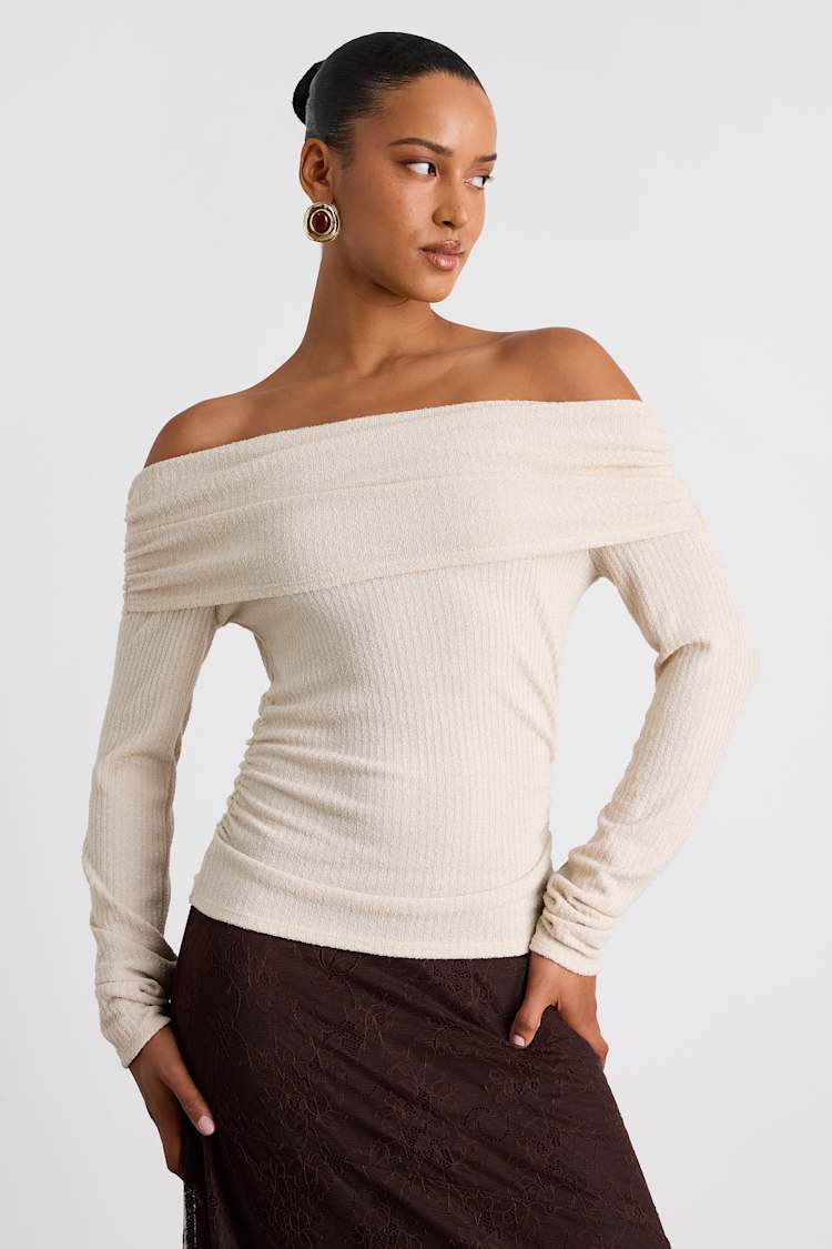 Coveted Favorite Cream Textured Off-the-Shoulder Top