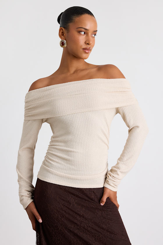 Coveted Favorite Cream Textured Off-the-Shoulder Top 2