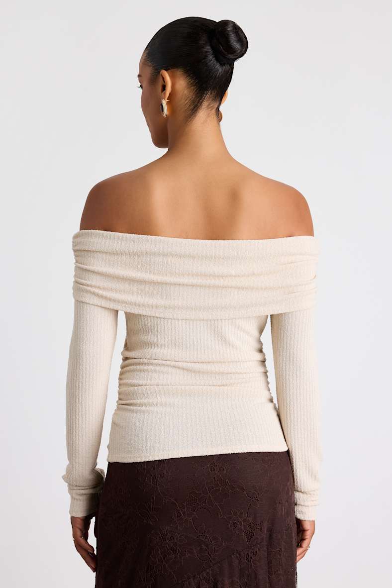 Coveted Favorite Cream Textured Off-the-Shoulder Top