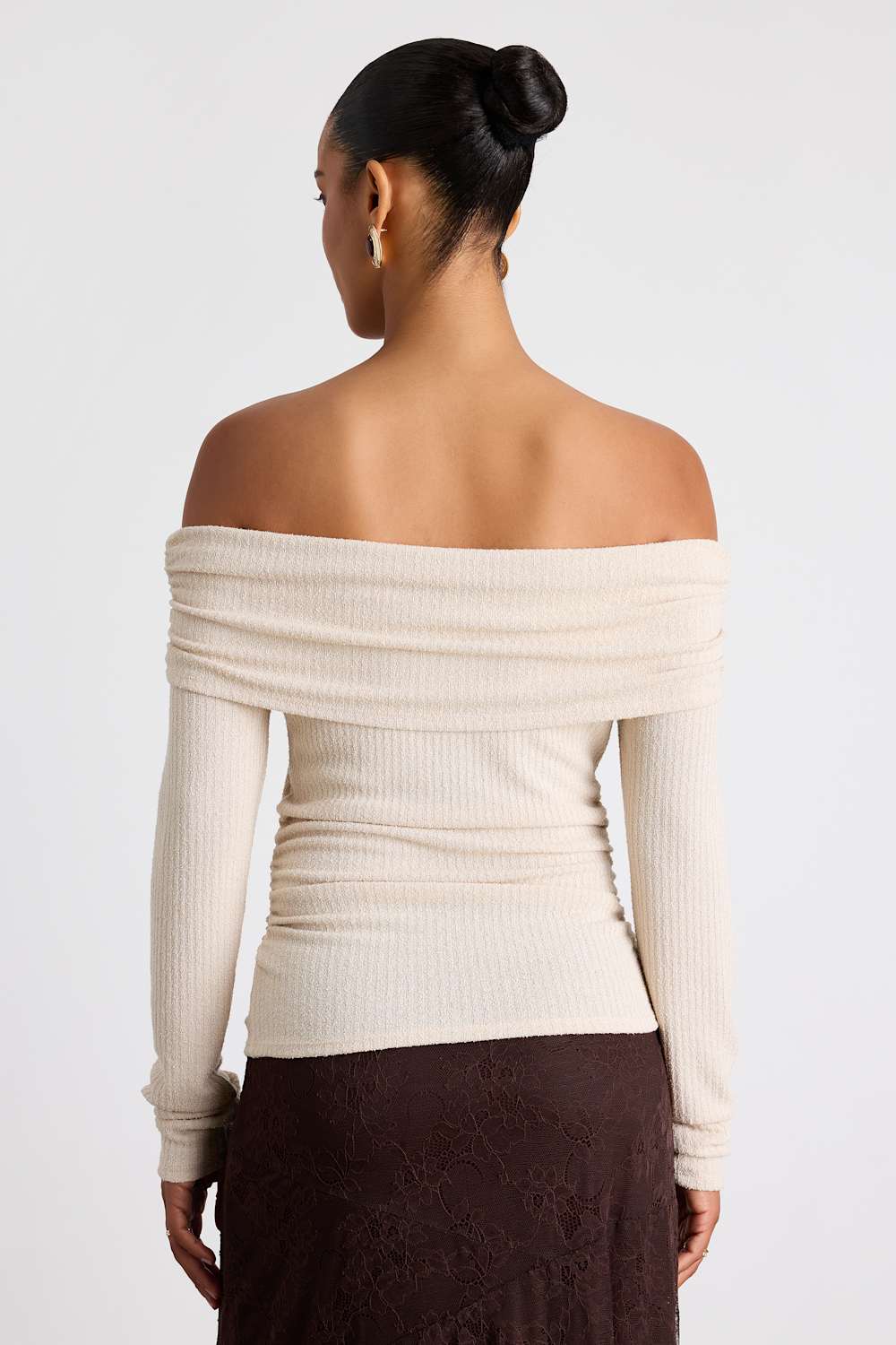 Coveted Favorite Cream Textured Off-the-Shoulder Top