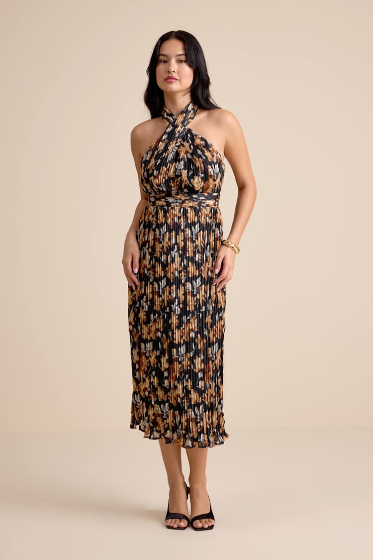 cider floral cross halter midi dress halter
