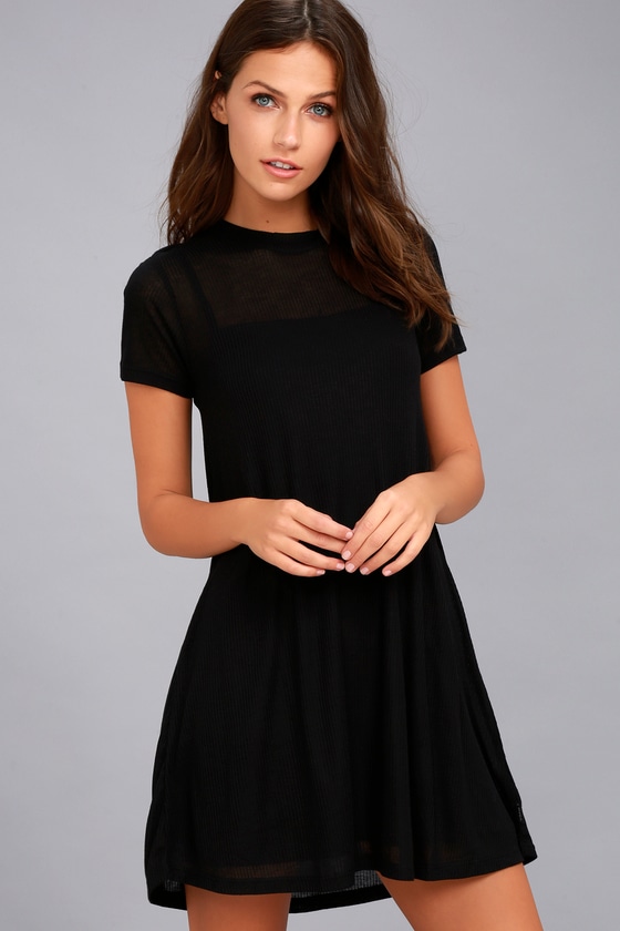RVCA Knockout Dress - Black Swing Dress - Ribbed Knit Dress - Lulus