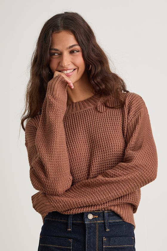 Campfire Cozy Light Brown Cropped Sweater 2