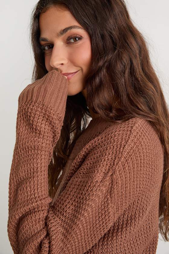 Campfire Cozy Light Brown Cropped Sweater 5