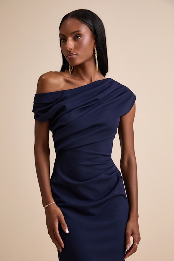 Navy Maxi Dress - Asymmetrical Maxi Dress - Column Dress - Lulus