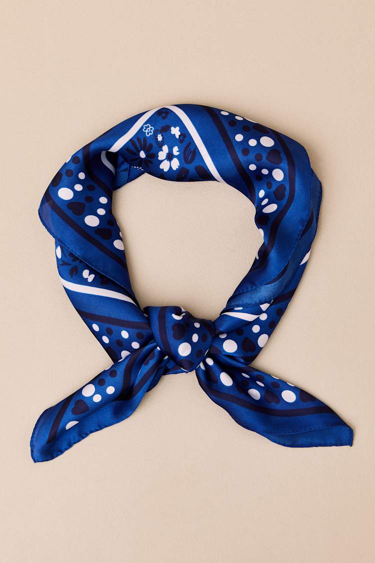 Landa Blue Floral Bandana Satin Scarf