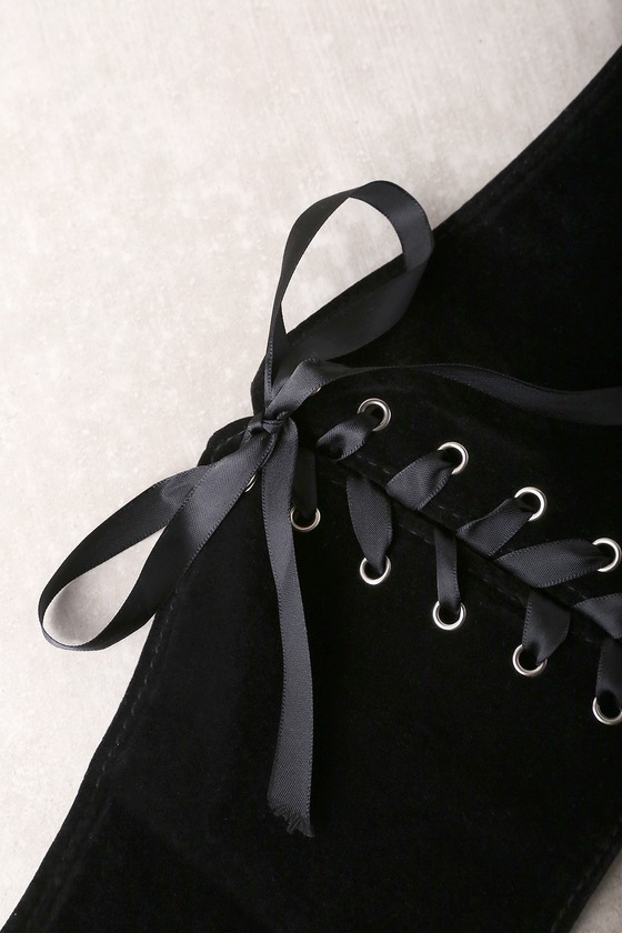 Force of Nature Black Velvet Lace-Up Waist Belt