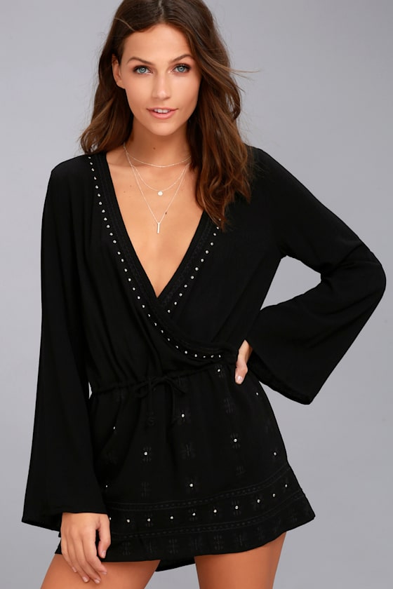 San Marcos Black Studded Long Sleeve Dress 1