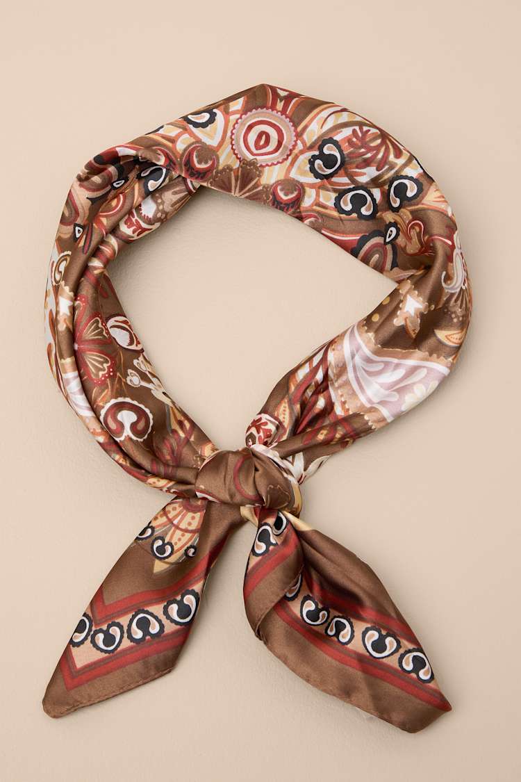 Moroi Brown Paisley Print Satin Scarf