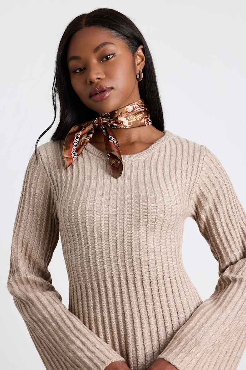 Moroi Brown Paisley Print Satin Scarf