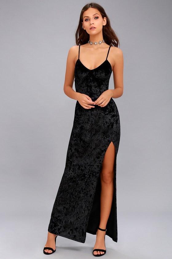 velvet spaghetti strap maxi dress