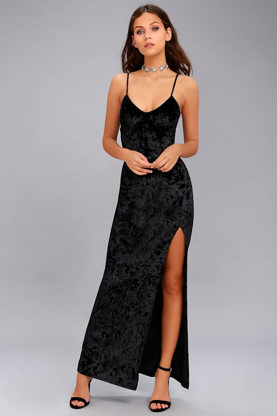 Supernatural Love Black Crushed Velvet Maxi Dress 1