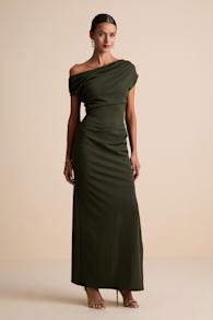 Janine Dark Olive Asymmetrical Maxi Dress 1