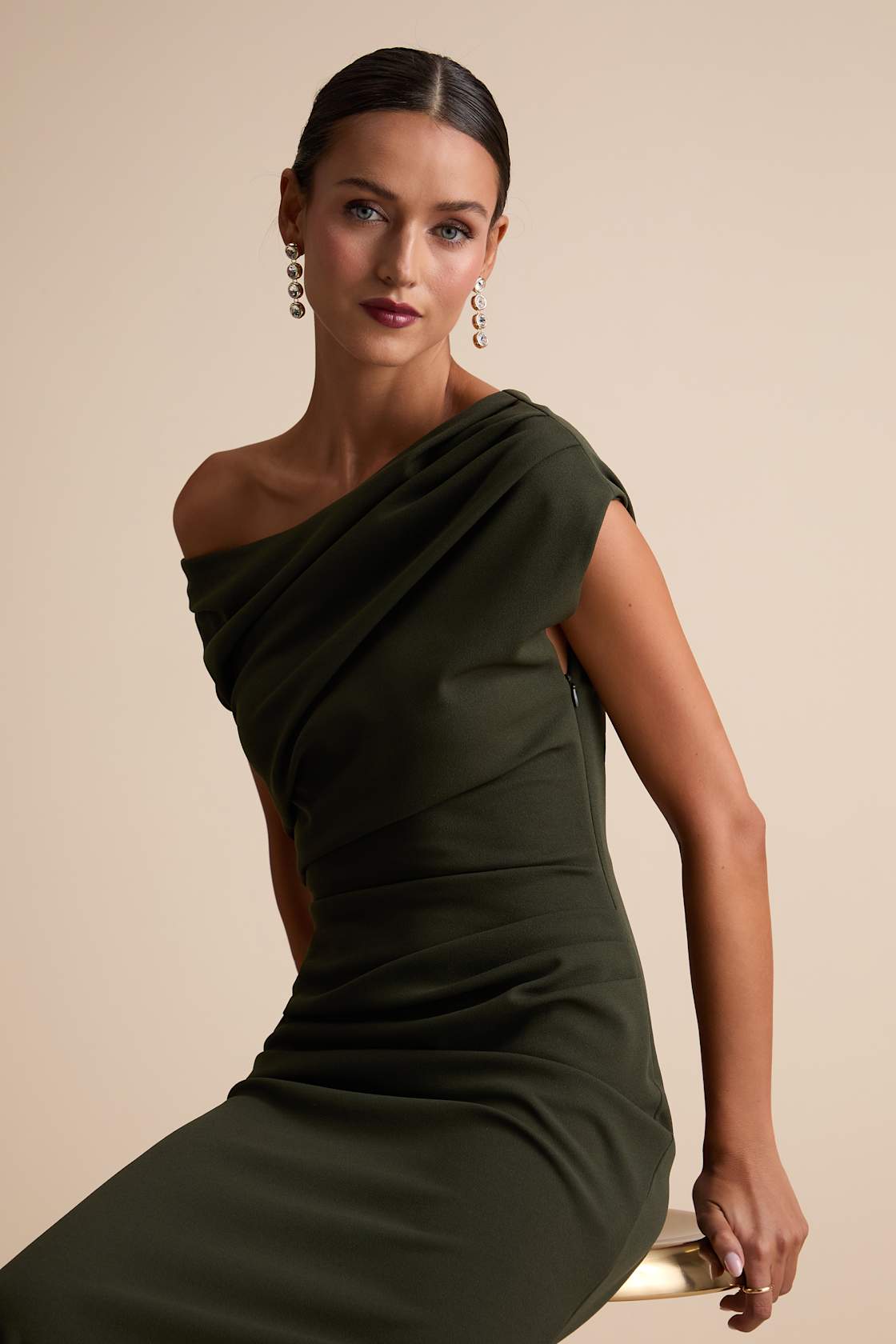 Janine Dark Olive Asymmetrical Maxi Dress
