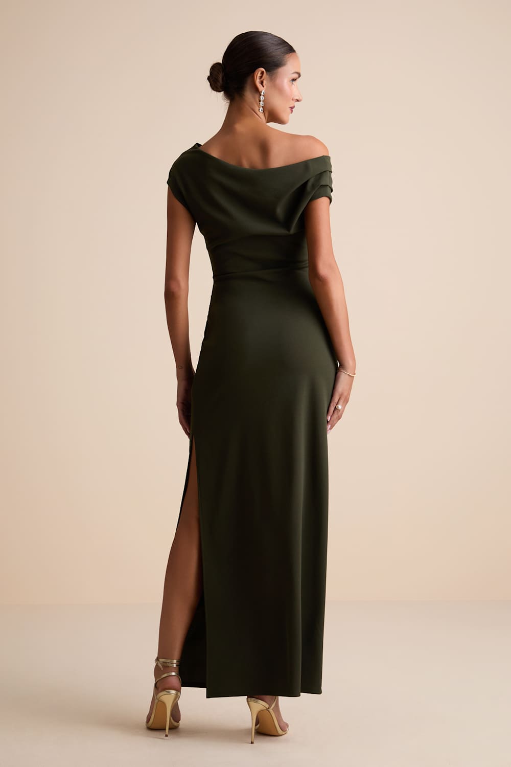 Janine Dark Olive Asymmetrical Maxi Dress