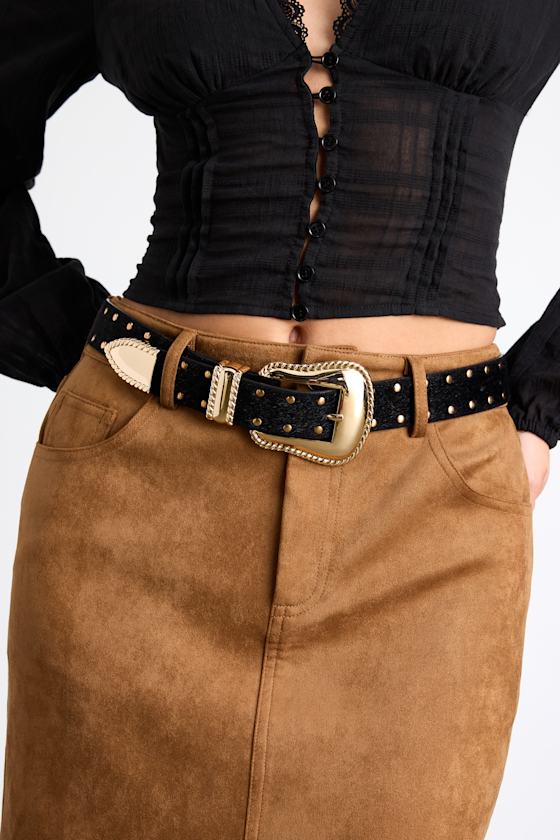 Metis Black Faux Fur Studded Belt 1