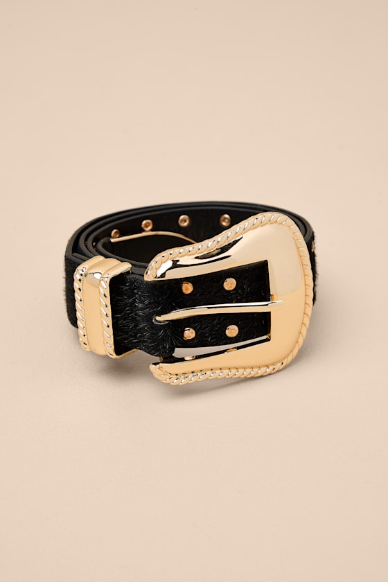 Metis Black Faux Fur Studded Belt 1