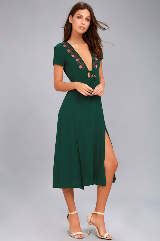 Into Versailles Forest Green Embroidered Midi Dress 3