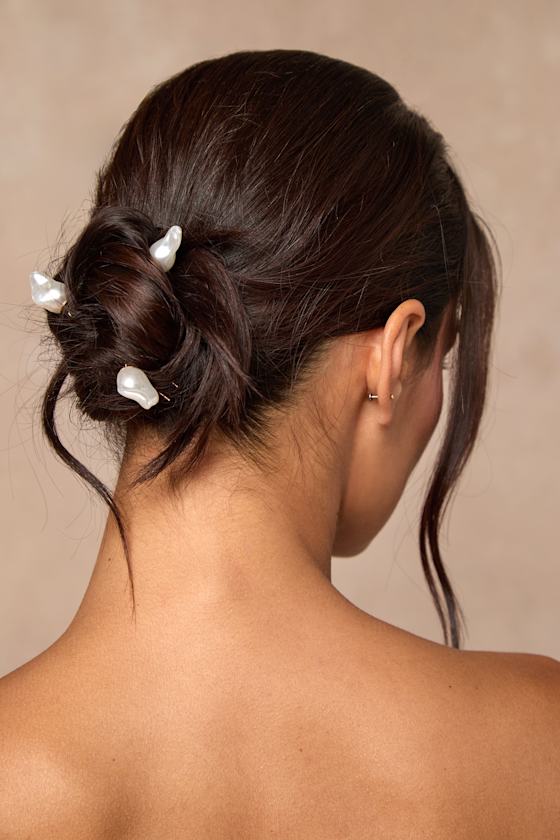 Radah Gold Pearl Five-Piece Hairpin Set