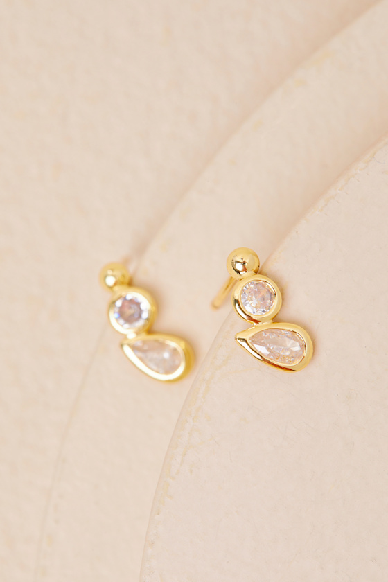 Gold Rhinestone Earrings - Stud Earrings - Rhinestone