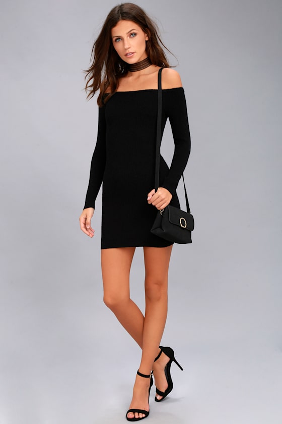 Obey Binx Black Off-the-Shoulder Bodycon Sweater Dress 2