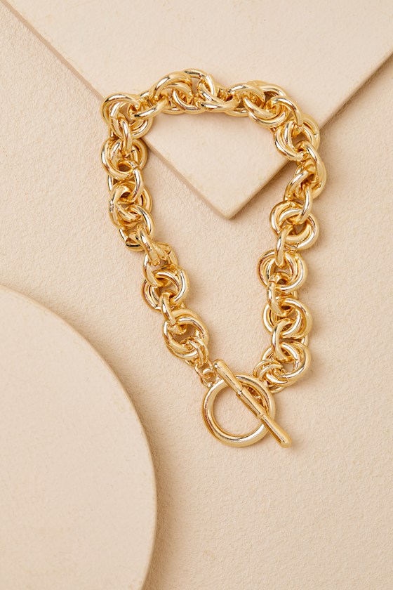 Gold Chain Link Bracelet - Toggle Chain Bracelet - Gold