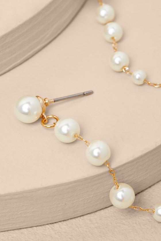 Novalee Gold Pearl Duster Earrings - thumbnail 3