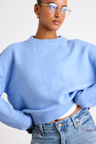 Lena Dusty Blue Crew Neck Pullover Sweater 1